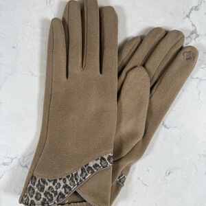 Styline Smart Touch Womens Gloves Brown Tan Animal Print Accent Stretch Soft OS